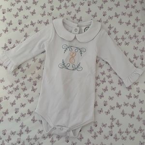 E Embroidered Monogrammed Baby Bodysuit / Peter Pan Collar Bodysuit